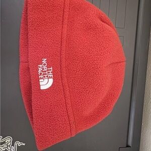North Face Fleece Beanie Hat Red Unisex Sz Medium Winter Warm Snow Polartec